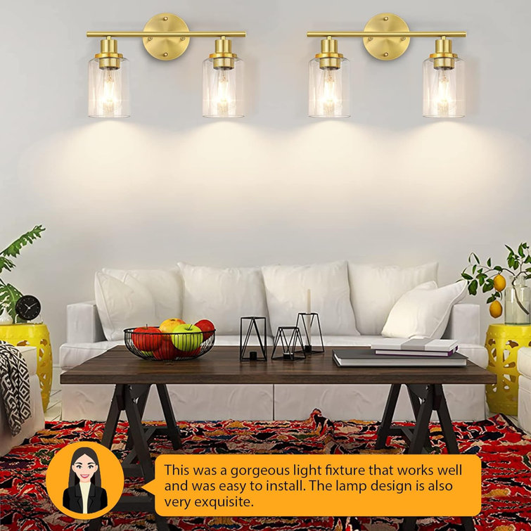 Gold 2-Light Vanity Light with Clear Glass Shades