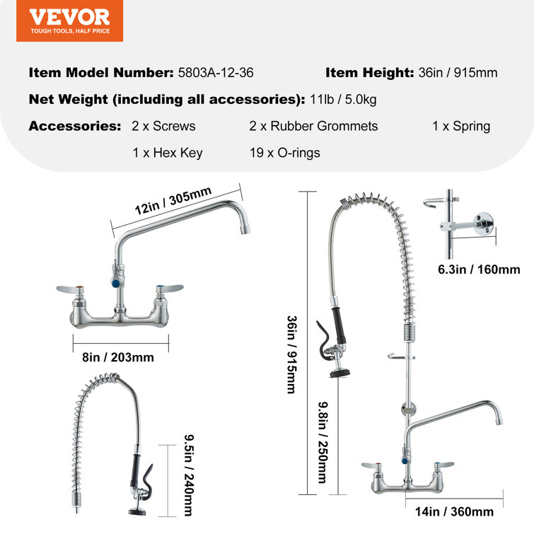 Brass Wall-Mounted Kitchen Faucet with Pull-out Spray