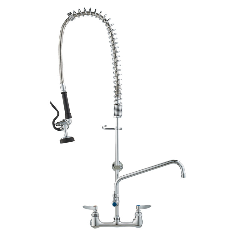 Brass Wall-Mounted Kitchen Faucet with Pull-out Spray