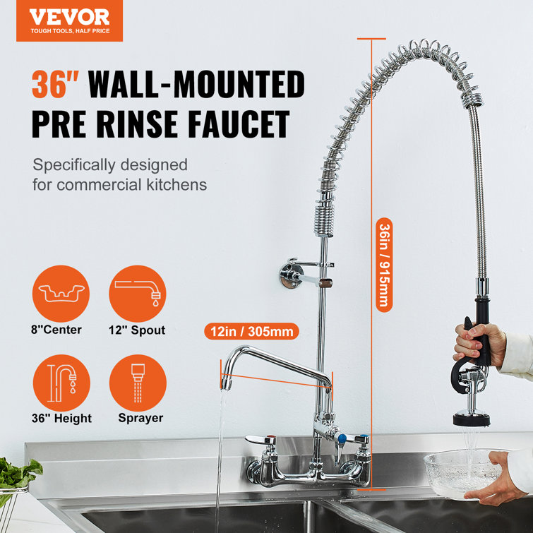 Brass Wall-Mounted Kitchen Faucet with Pull-out Spray