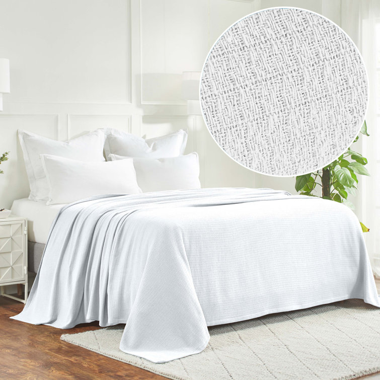 White Cotton Waffle Weave All-Season Throw Blanket
