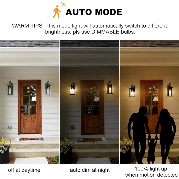 Matte Black Motion Sensor Outdoor Wall Lantern with Clear Glass