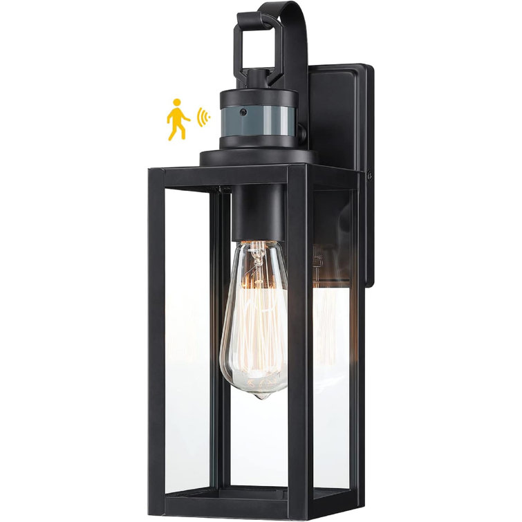 Matte Black Motion Sensor Outdoor Wall Lantern with Clear Glass
