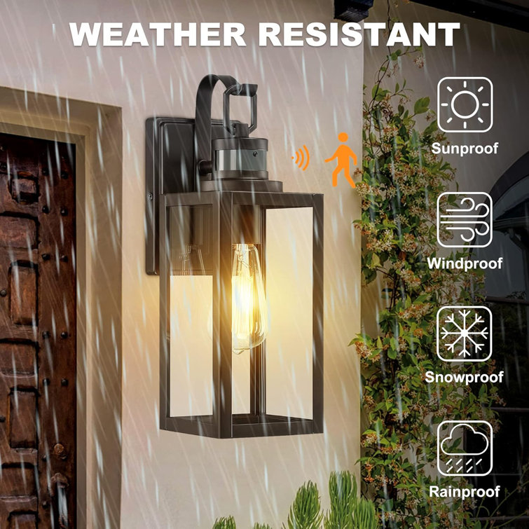 Matte Black Motion Sensor Outdoor Wall Lantern with Clear Glass