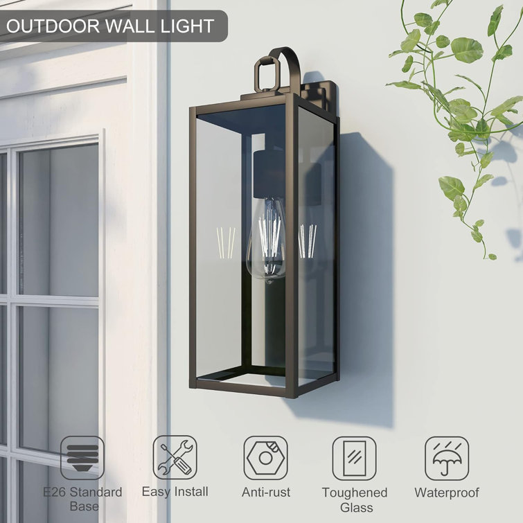 Large Matte Black Outdoor Wall Light with Clear Glass Panels