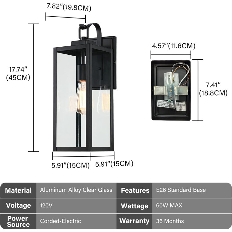 Large Matte Black Outdoor Wall Light with Clear Glass Panels