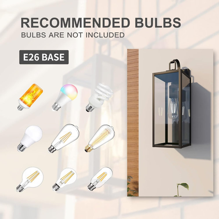 Large Matte Black Outdoor Wall Light with Clear Glass Panels