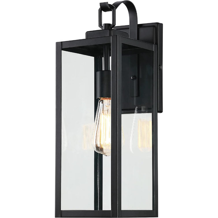 Large Matte Black Outdoor Wall Light with Clear Glass Panels