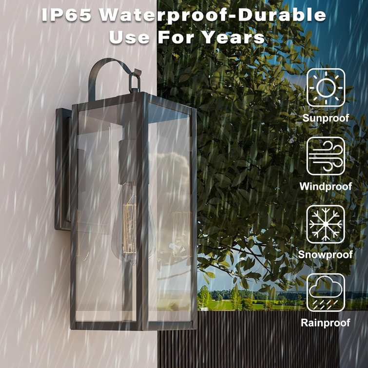 Large Matte Black Outdoor Wall Light with Clear Glass Panels