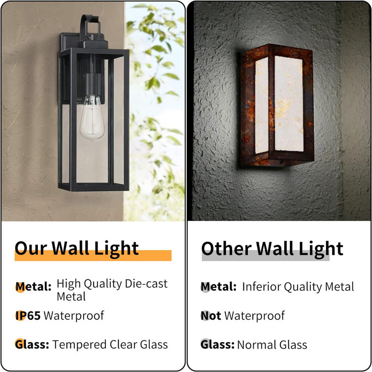 Large Matte Black Outdoor Wall Light with Clear Glass Panels