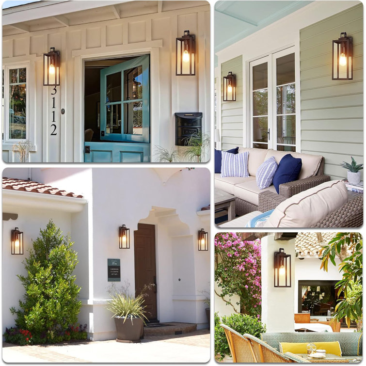 Large Matte Black Outdoor Wall Light with Clear Glass Panels