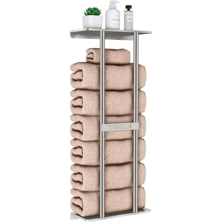 Brushed Nickel Wall Mounted Towel Rack with Shelf