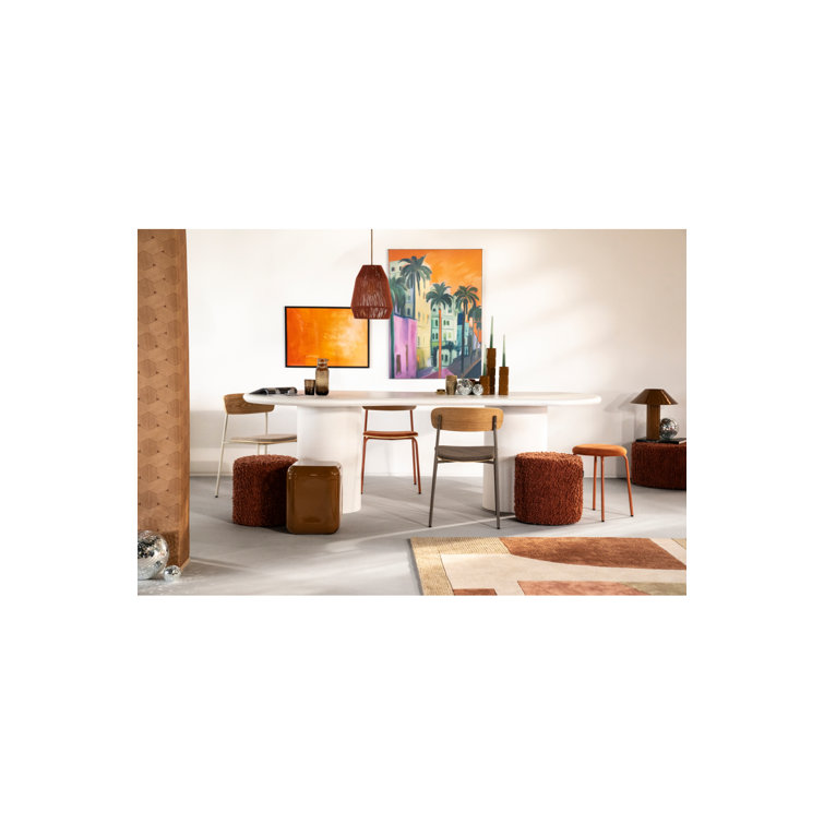 Taupe Upholstered Metal Dining Chair with Wooden Backrest