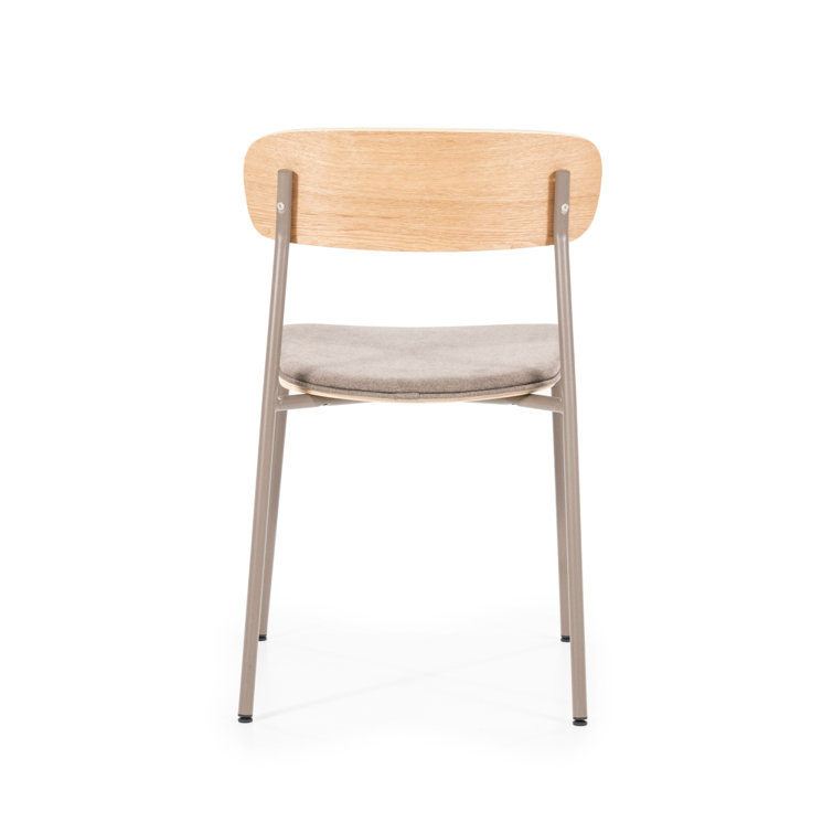 Taupe Upholstered Metal Dining Chair with Wooden Backrest