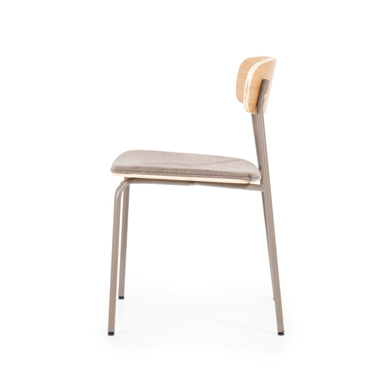Taupe Upholstered Metal Dining Chair with Wooden Backrest