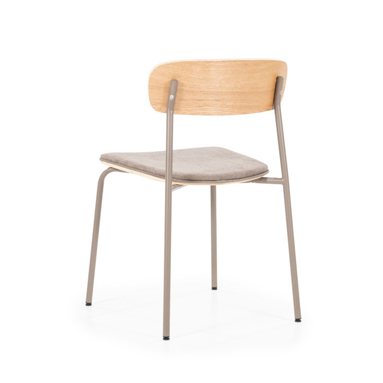 Taupe Upholstered Metal Dining Chair with Wooden Backrest