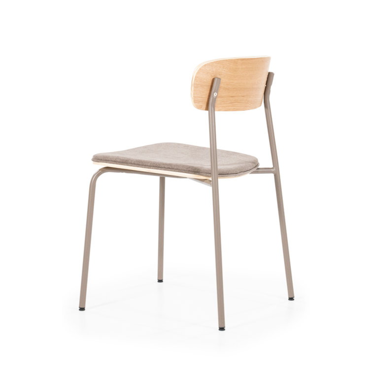 Taupe Upholstered Metal Dining Chair with Wooden Backrest