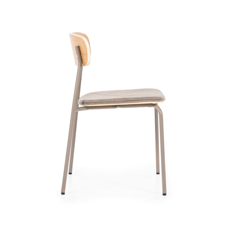 Taupe Upholstered Metal Dining Chair with Wooden Backrest