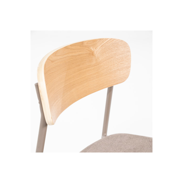 Taupe Upholstered Metal Dining Chair with Wooden Backrest