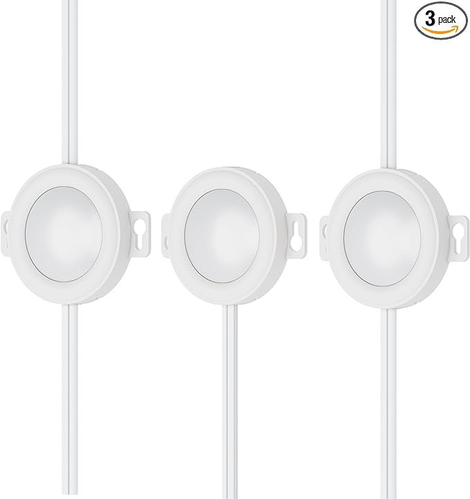 White Plastic LED Puck Lights, 3-Pack, Surface Mount
