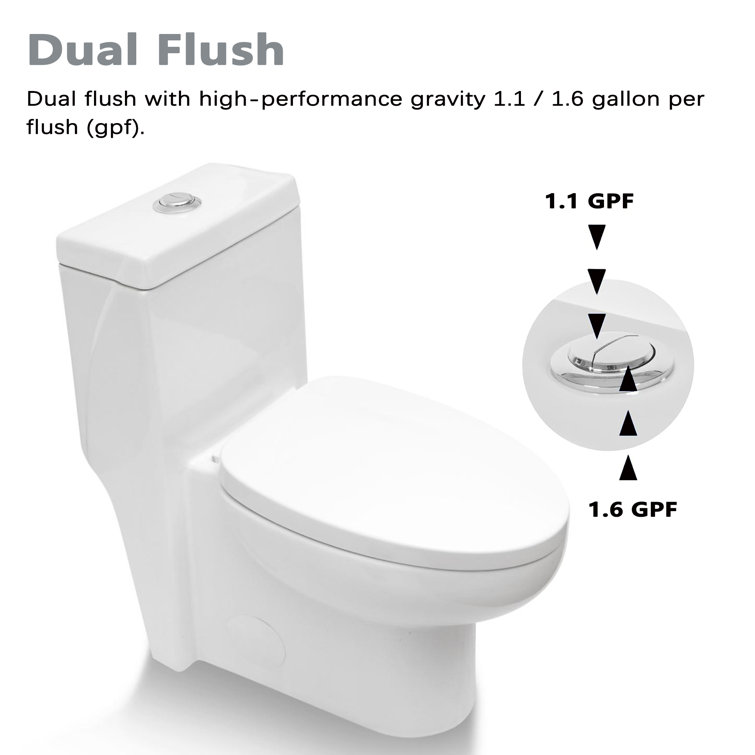 Gloss White Ceramic Dual-Flush Elongated One-Piece Toilet