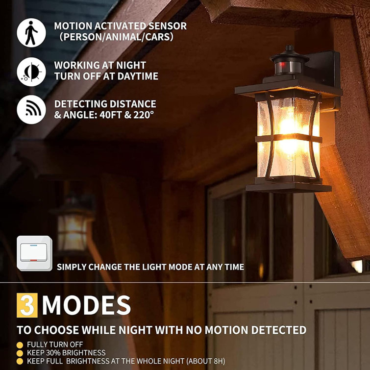 Black 12" Plug-In Outdoor Lantern with Motion Sensor