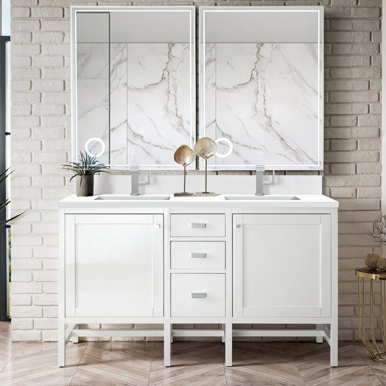 Addison 60" Glossy White Double Freestanding Vanity with Porcelain Sinks