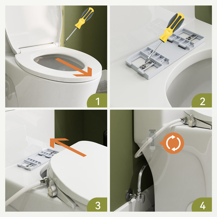 White Porcelain Elongated Dual Flush ADA Toilet with Bidet Seat