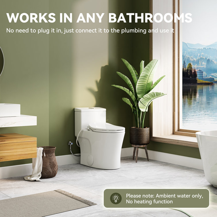 White Porcelain Elongated Dual Flush ADA Toilet with Bidet Seat