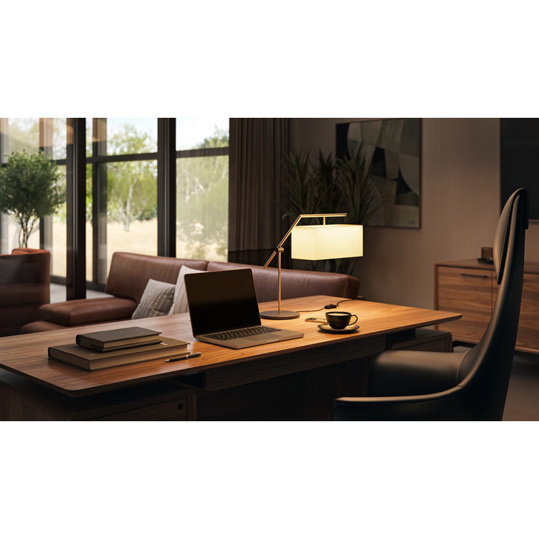 Natural Walnut Executive Desk with Filing Cabinet and Power Outlet