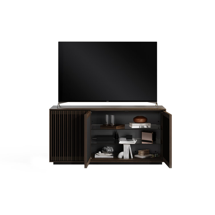 Toasted Oak and Black 3-Door Media Storage Console with Glass Shelves