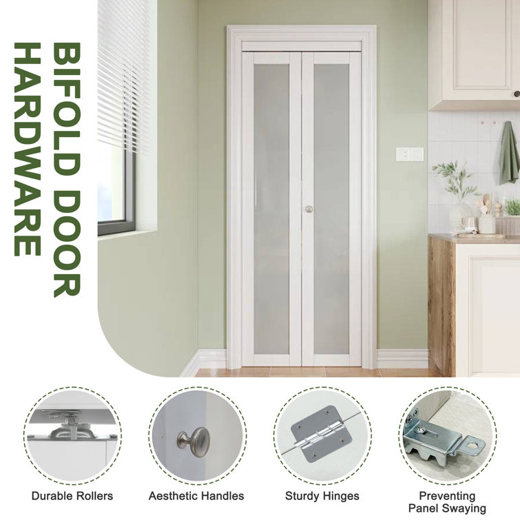 24 in. x 80 in. White Frosted Glass Solid Core MDF Bifold Door