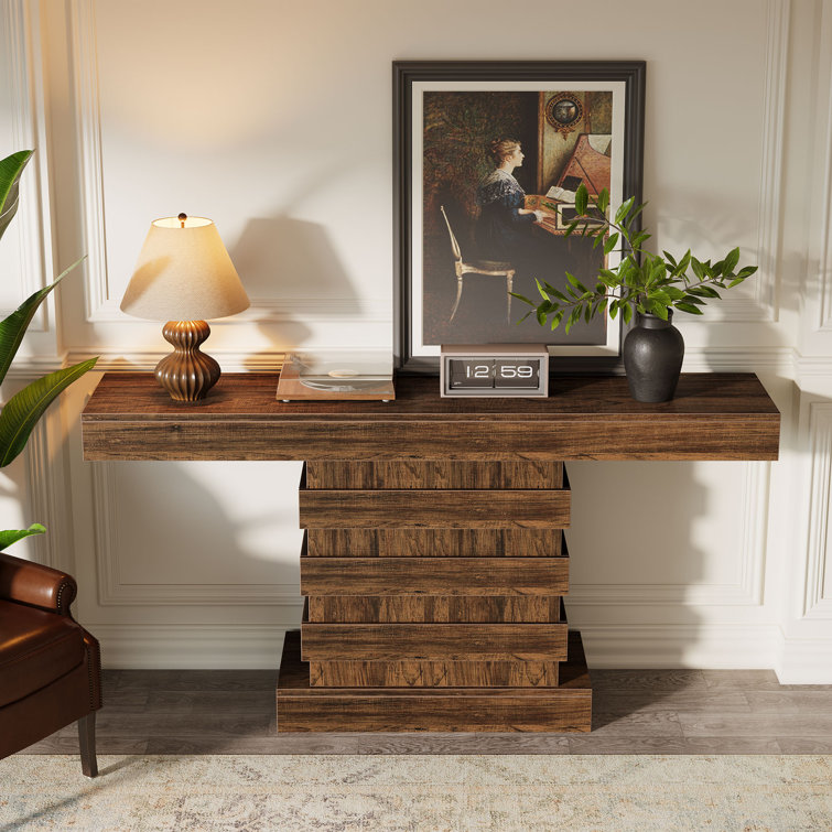 Rustic Brown 63-Inch Wooden Console Table with Storage