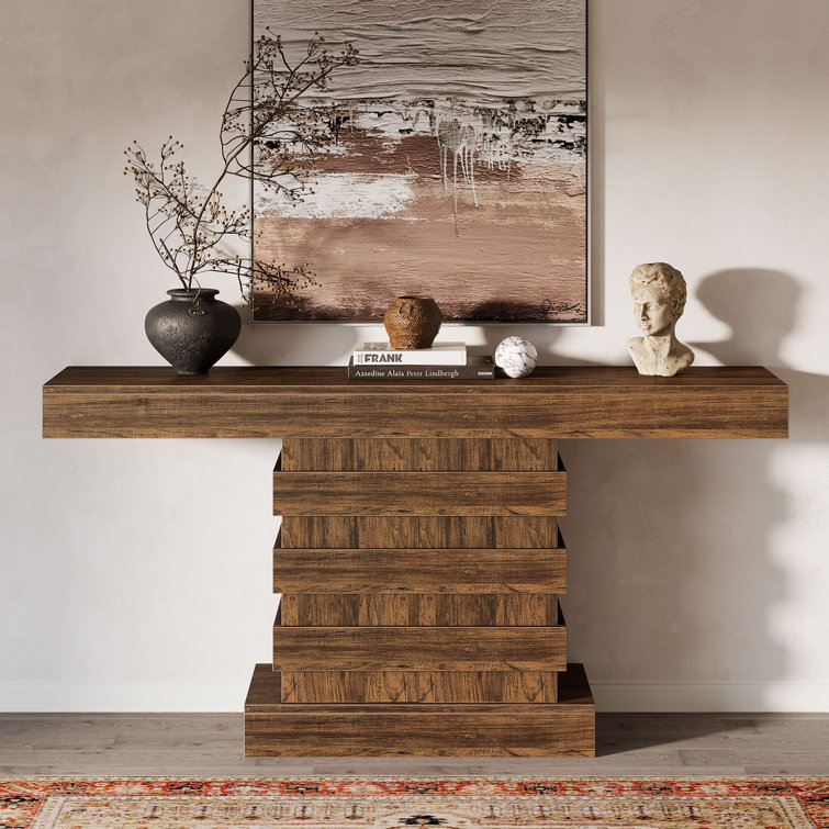 Rustic Brown 63-Inch Wooden Console Table with Storage