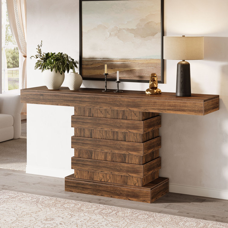Rustic Brown 63-Inch Wooden Console Table with Storage