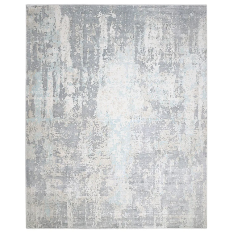 Ivory Abstract Hand-Knotted Wool and Viscose 8' x 10' Rug
