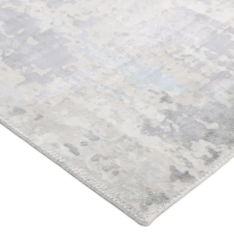 Ivory Abstract Hand-Knotted Wool and Viscose 8' x 10' Rug
