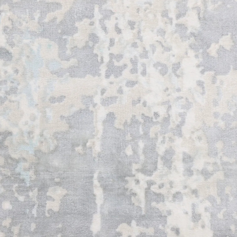 Ivory Abstract Hand-Knotted Wool and Viscose 8' x 10' Rug