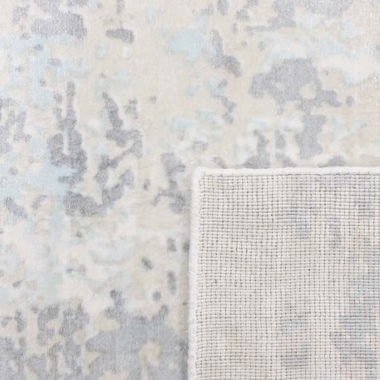 Ivory Abstract Hand-Knotted Wool and Viscose 8' x 10' Rug
