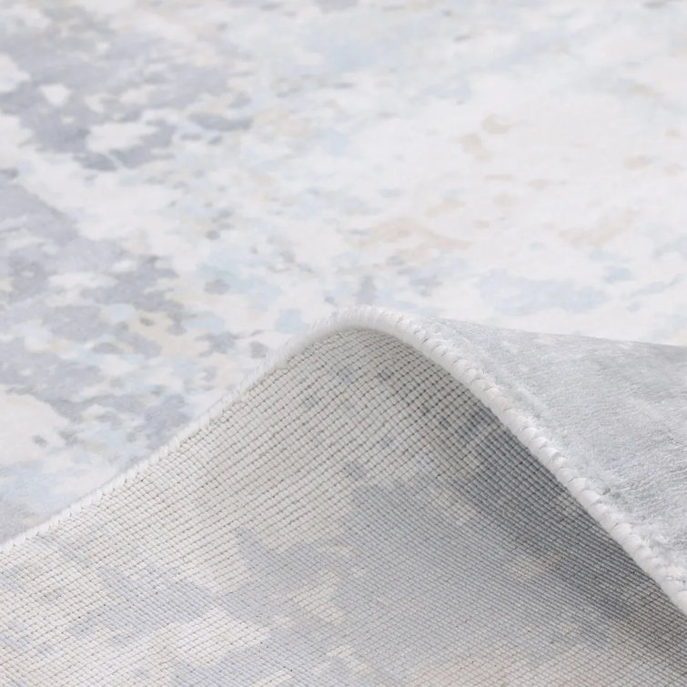 Ivory Abstract Hand-Knotted Wool and Viscose 8' x 10' Rug