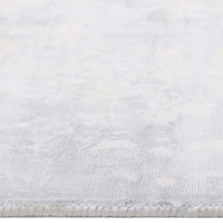 Ivory Abstract Hand-Knotted Wool and Viscose 8' x 10' Rug