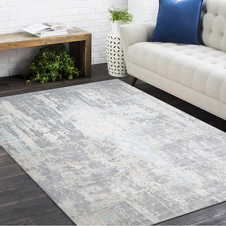 Ivory Abstract Hand-Knotted Wool and Viscose 8' x 10' Rug