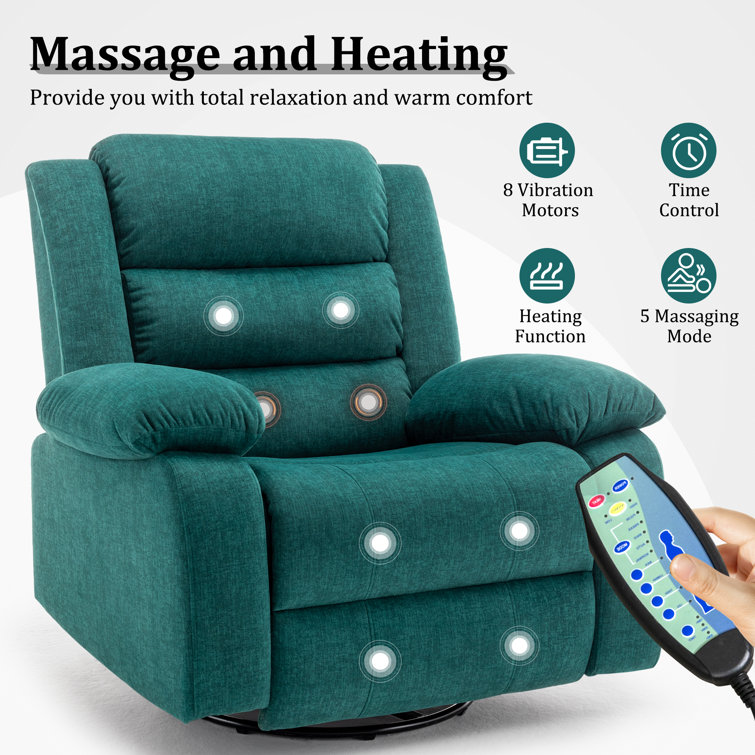 Ellisse Green Wool Oversized Recliner with Massage and Heat