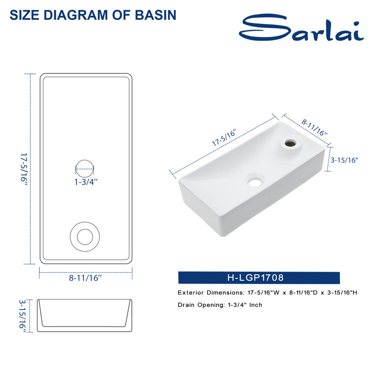 White Ceramic Rectangular Wall-Mount Bathroom Sink