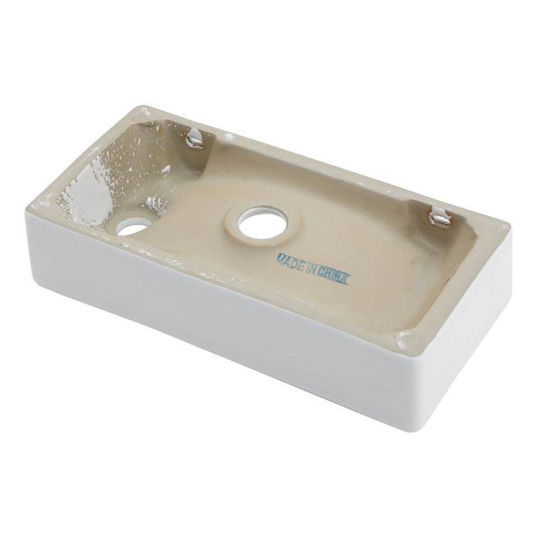 White Ceramic Rectangular Wall-Mount Bathroom Sink