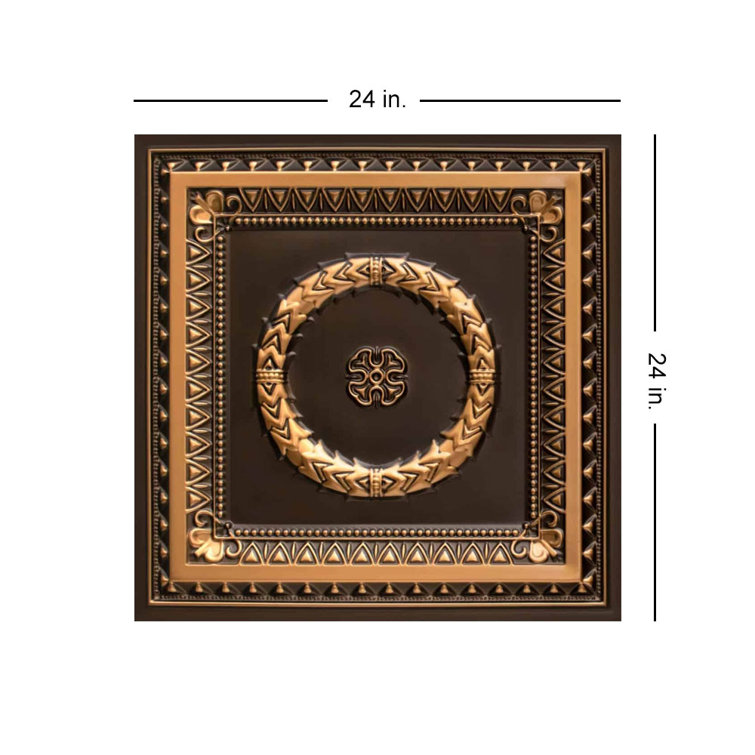 Antique Gold PVC Square Ceiling Tile with Laurel Wreath Design