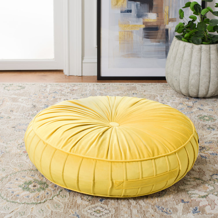 Mustard Yellow Velvet Round Tufted Floor Pillow