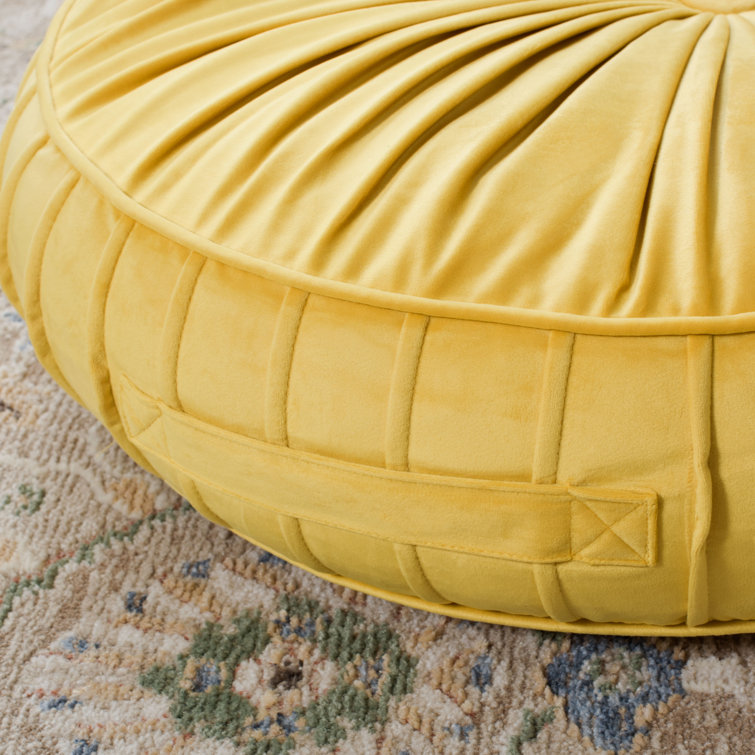 Mustard Yellow Velvet Round Tufted Floor Pillow