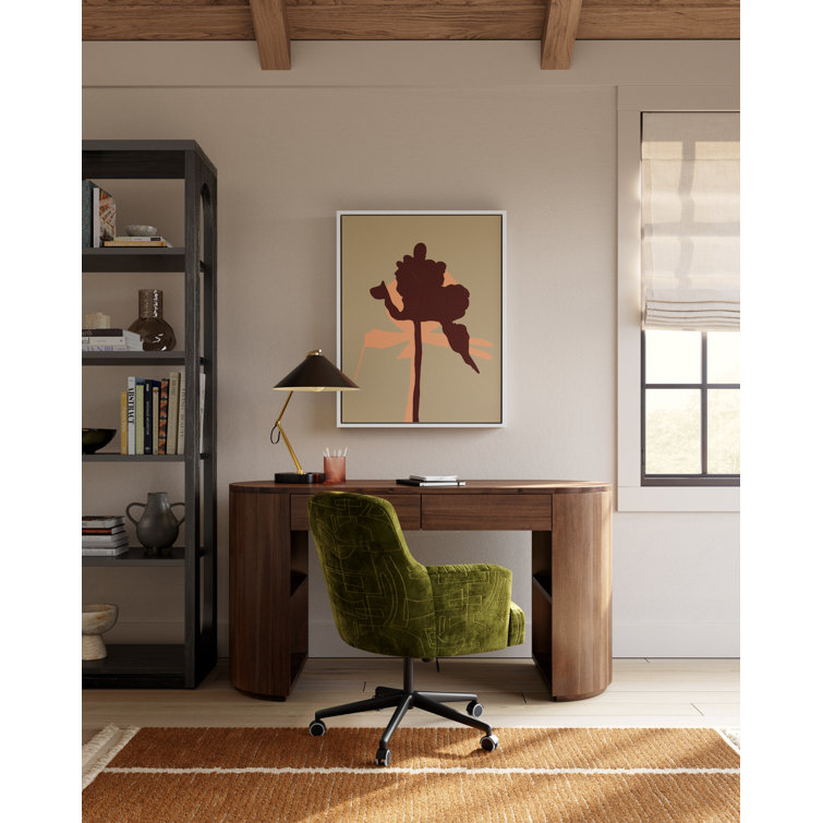 Caramel Brown Oval Wood Writing Desk with Drawers