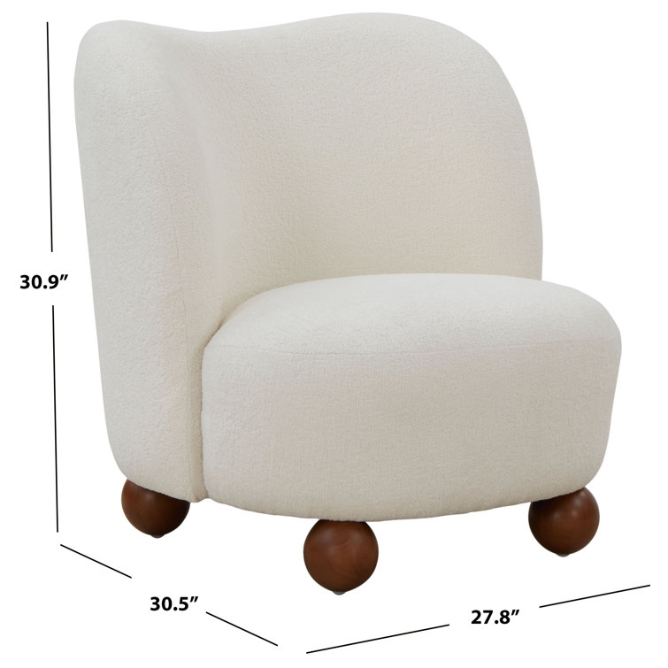 Ivory Boucle Upholstered Barrel Accent Chair with Wood Legs